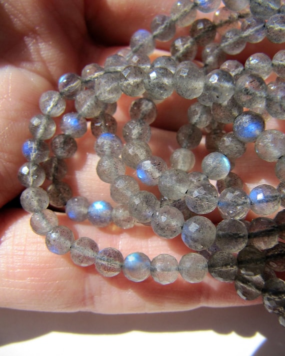 Labradorite round beads • 3.75-4.75mm • OFFER • AA+ micro faceted • Ball sphere rondelles • Blue fire flash • Natural gemstone • Translucent
