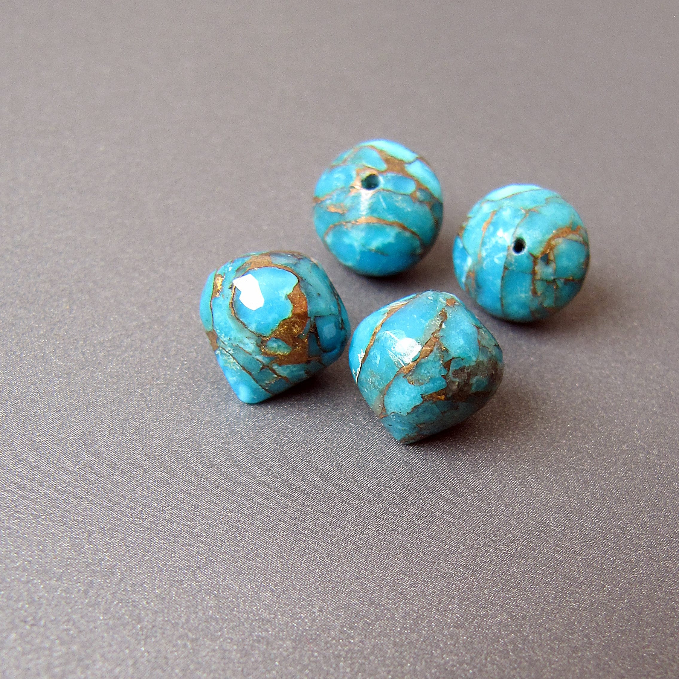 Synthetic Turquoise with Matrix Half Moon Beads Pack of 7 - Turquoise Multi  - Trims By The Yard