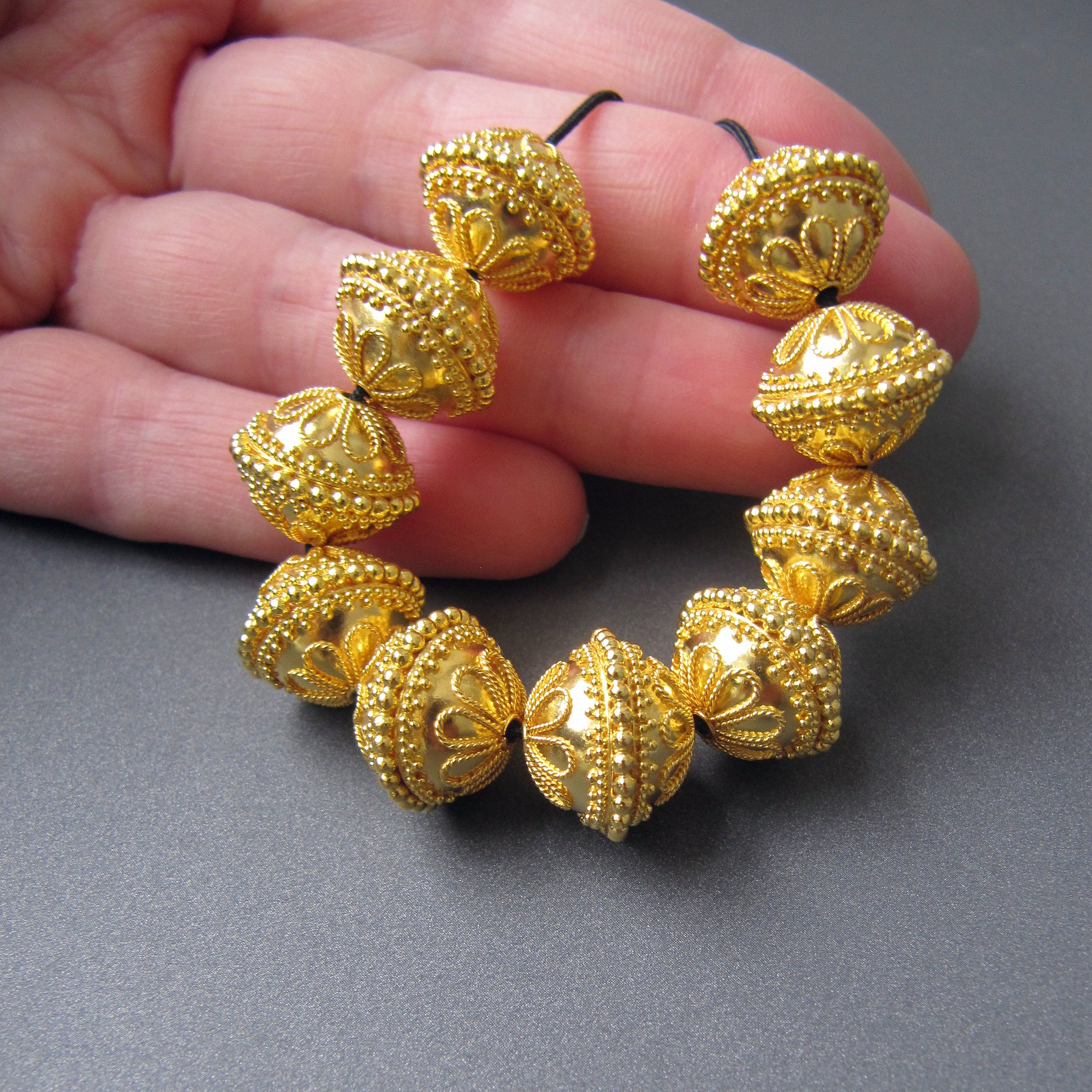 18k Gold Bead 12x15mm AMAZING Solid 18 Carat Yellow Gold Large Big Focal  Beads Handmade Granulation Filigree Designer Findings 