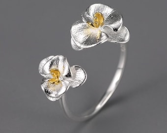 Orchid Ring in Sterling Silver • Adjustable Open Size • Phalaenopsis Flower Double Ring • Nature Floral Tropical Jewellery • BEAUTIFUL
