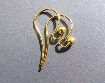 18k Gold Hook Ball Ear Wires • 22x10mm • 21ga 0.70mm Wire •  Solid 18 Carat Gold •  DIY Earrings Hooks • Tariff Free Delivery to USA