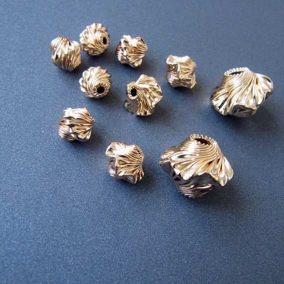 Gold Filled Twisted Lantern Bead • 8mm 10.50mm 16.25mm • Fancy Corrugated Rondelle Beads • Modern Contemporary Design