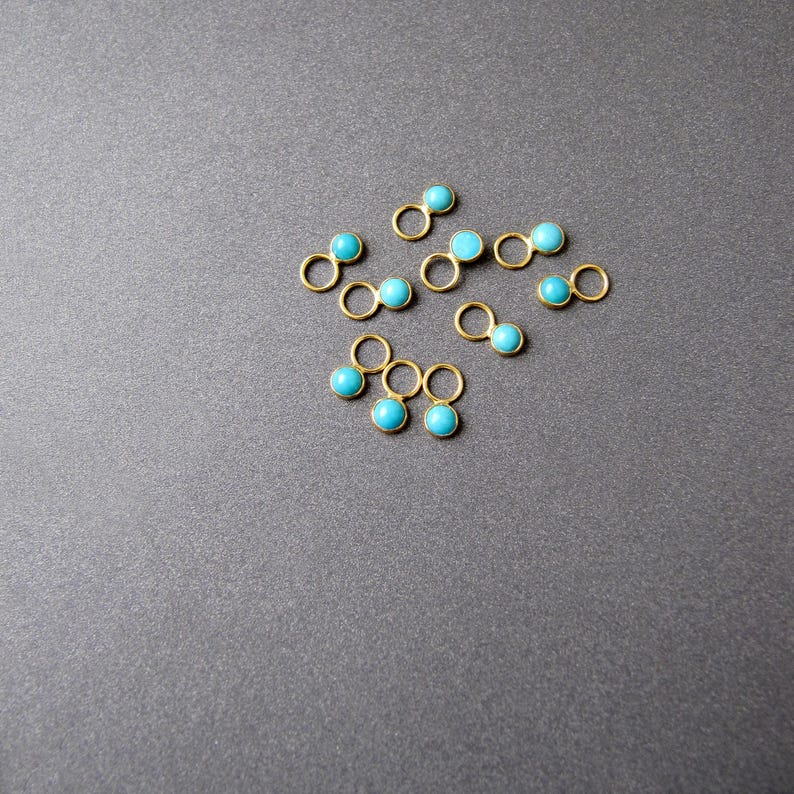 Turquoise Hoop Earring Charm in Solid 18k Gold • Tiny 3mm Gemstone • 4mm Flat Ring /3mm Hole • Natural Arizona Turquoise • SUPER CUTE image 4