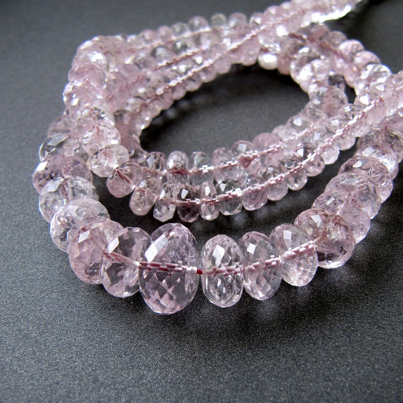 Morganite rondelles \u2022 AAA micro faceted \u2022 4.50-11mm \u2022 Genuine natural gemstone Beryl \u2022 Pale baby pink \u2022 Very clean glowing beads