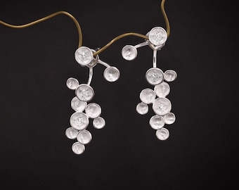 Silver Falling Stars Celestial Star Cluster Earrings • 30mm • Sparkling Cubic Zirconia • Tariff Free Delivery to USA