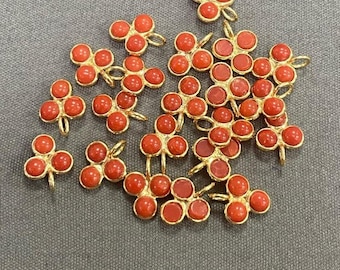 14k Gold Natural Sardinian Coral Triple Charm • 8x10mm Cluster Daisy Round Berry Pendant • Solid 18 Carat Gold • Tariff Free to USA