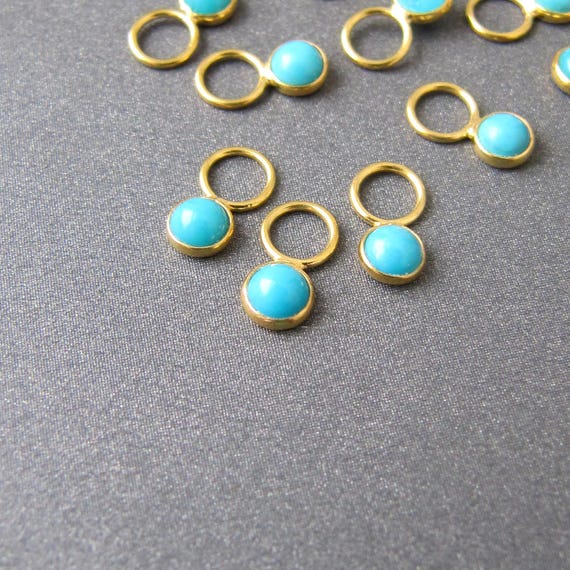 Turquoise Hoop Earring Charm in Solid 18k Gold • Tiny 3mm Gemstone • 4mm Flat Ring /3mm Hole • Natural Arizona Turquoise • SUPER CUTE
