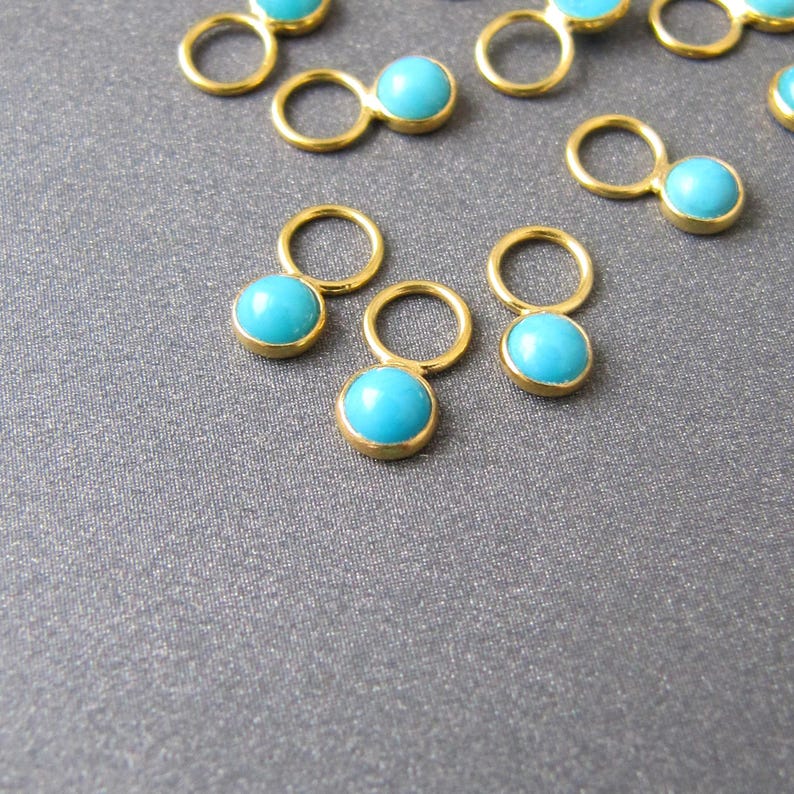 Turquoise Hoop Earring Charm in Solid 18k Gold • Tiny 3mm Gemstone • 4mm Flat Ring /3mm Hole • Natural Arizona Turquoise • SUPER CUTE image 1