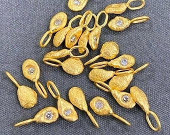 Molten Nugget Diamond 18k Gold Charm • 3.50x5mm Organic Free Form Pebble • Natural Rose Cut Champagne Diamond • Tariff Free Delivery to USA