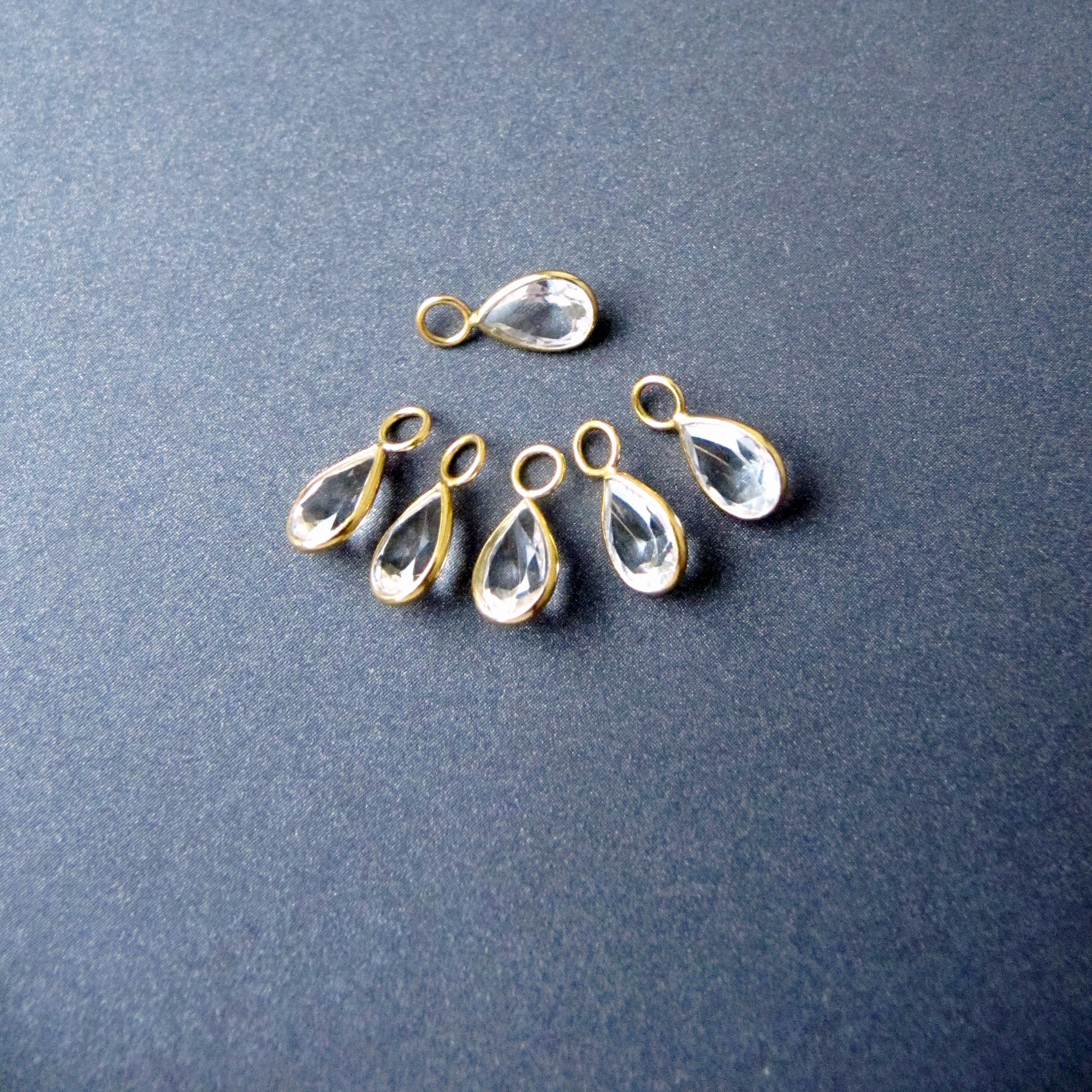 18k Gold White Topaz Tear Drop Charm for Earrings • 6x4mm