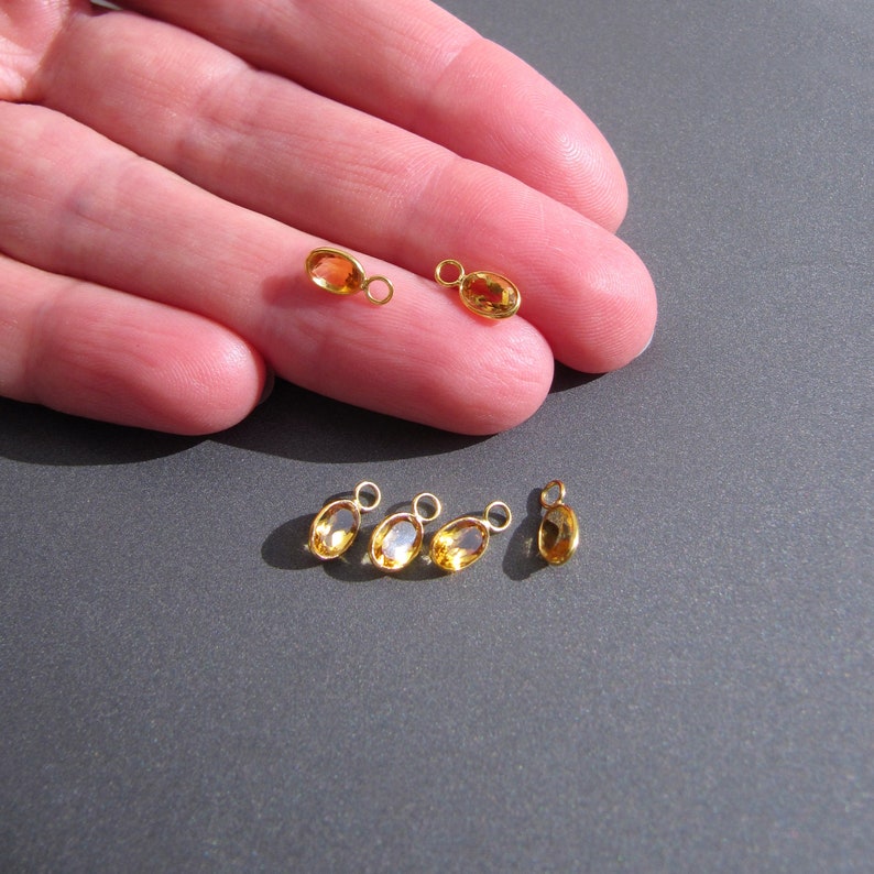 18k Gold Citrine Charm for Earrings 6x4mm Natural Gemstone 3mm Ring with 2.2mm Hole Solid 18 Carat Gold November Birthstone image 3