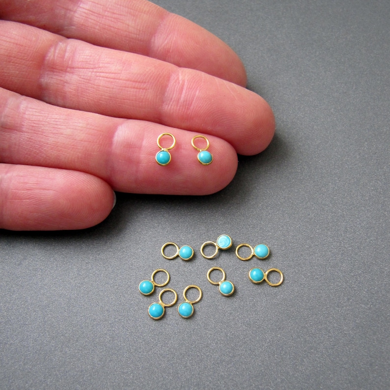 Turquoise Hoop Earring Charm in Solid 18k Gold • Tiny 3mm Gemstone • 4mm Flat Ring /3mm Hole • Natural Arizona Turquoise • SUPER CUTE image 5