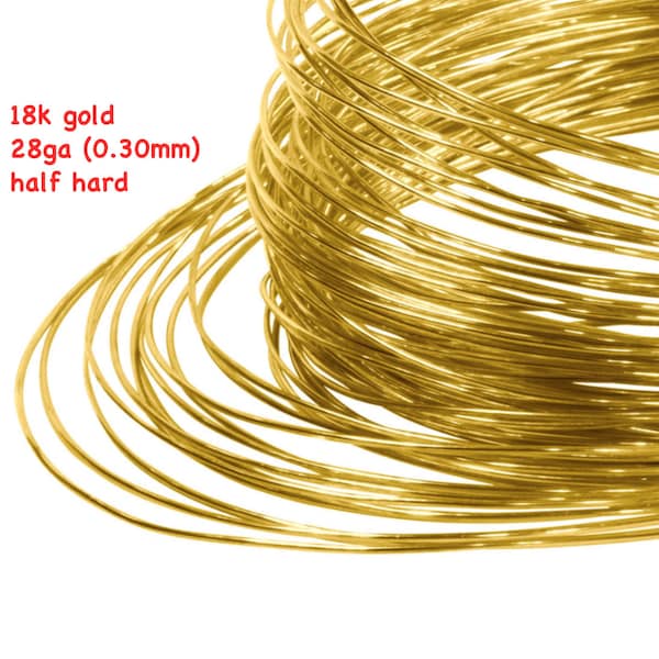 Solid 18k Gold Wire • 28ga 0.30mm • Half Hard / Dead Soft • Round • 18 Carat Yellow Gold 750 • Jewellery findings supplies
