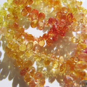 Songea Saphir Tropfen • 3 x 2 mm • AAA Mikro facettiert • Natürliche echte Edelstein Brioletten Perlen • Gelb Orange Rot Padparascha