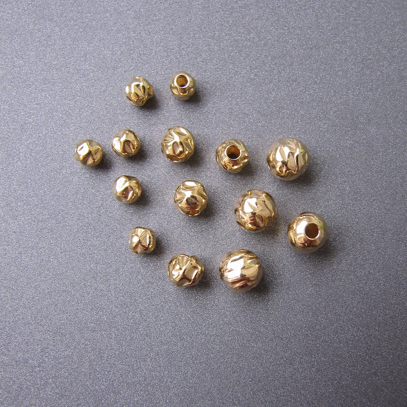 Gold gefüllte gehämmerte runde Perle 3mm 4mm 5mm 6mm Fancy Sphere Ball Rondelle Spacer Perlen Modernes, zeitgenössisches Design Bild 2