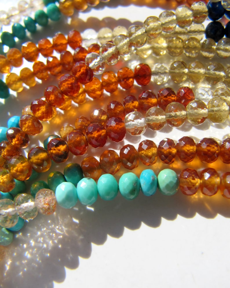 Gemstone rondelles 4mm mix AAA micro faceted sleeping beauty turquoise amethyst rhodolite hessonite garnet peridot citrine madeira sunstone