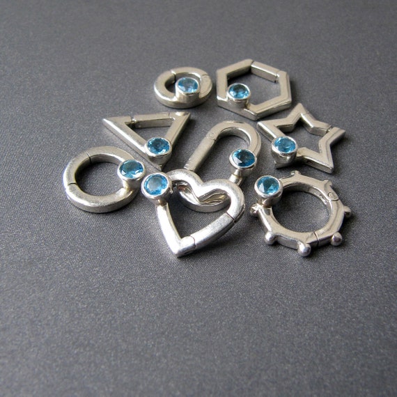 Silver Gemstone Clasp • Natural Swiss Blue Topaz • Various shapes available • Sterling silver 925 • Flat profile • Cool contemporary design
