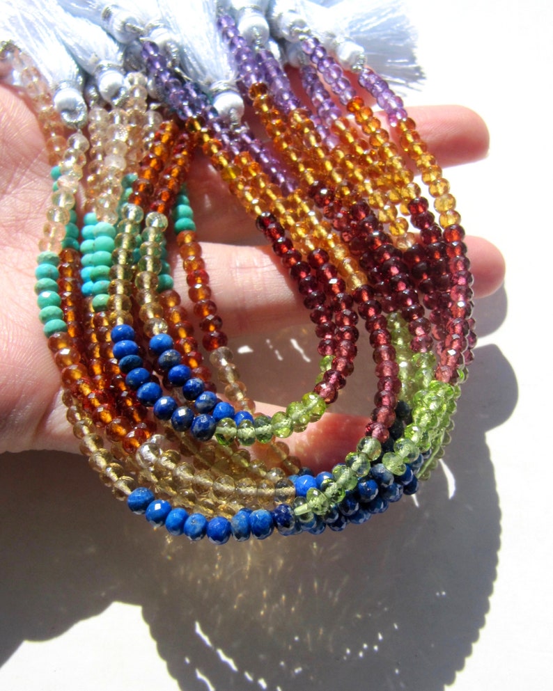 Gemstone rondelles 4mm mix AAA micro faceted sleeping beauty turquoise amethyst rhodolite hessonite garnet peridot citrine madeira sunstone
