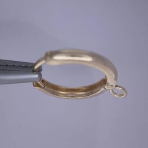 May include: A gold-toned hoop earring with a hinged clasp and a small jump ring.