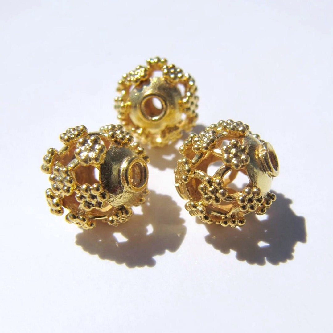 Silver / Gold Vermeil Bead 10.5x10.5mm Filigree Open Work Granulation