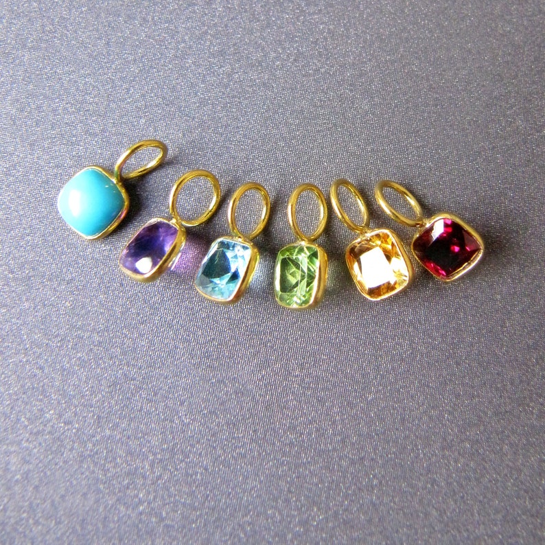 18k Gold Square Gemstone Charm 4x4mm 4mm Ring / 3.25mm Hole Natural Swiss Blue Topaz Amethyst Rhodolite Citrine Peridot Turquoise image 2