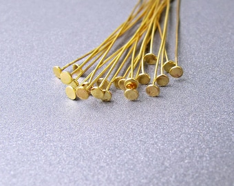 18k Gold 26ga Head Pin with 2.25mm Flat Top • 0.40mm Wire • 3cm / 4cm / 5cm Long • Solid 18 Carat Gold Headpin • Tariff Free Delivery to USA