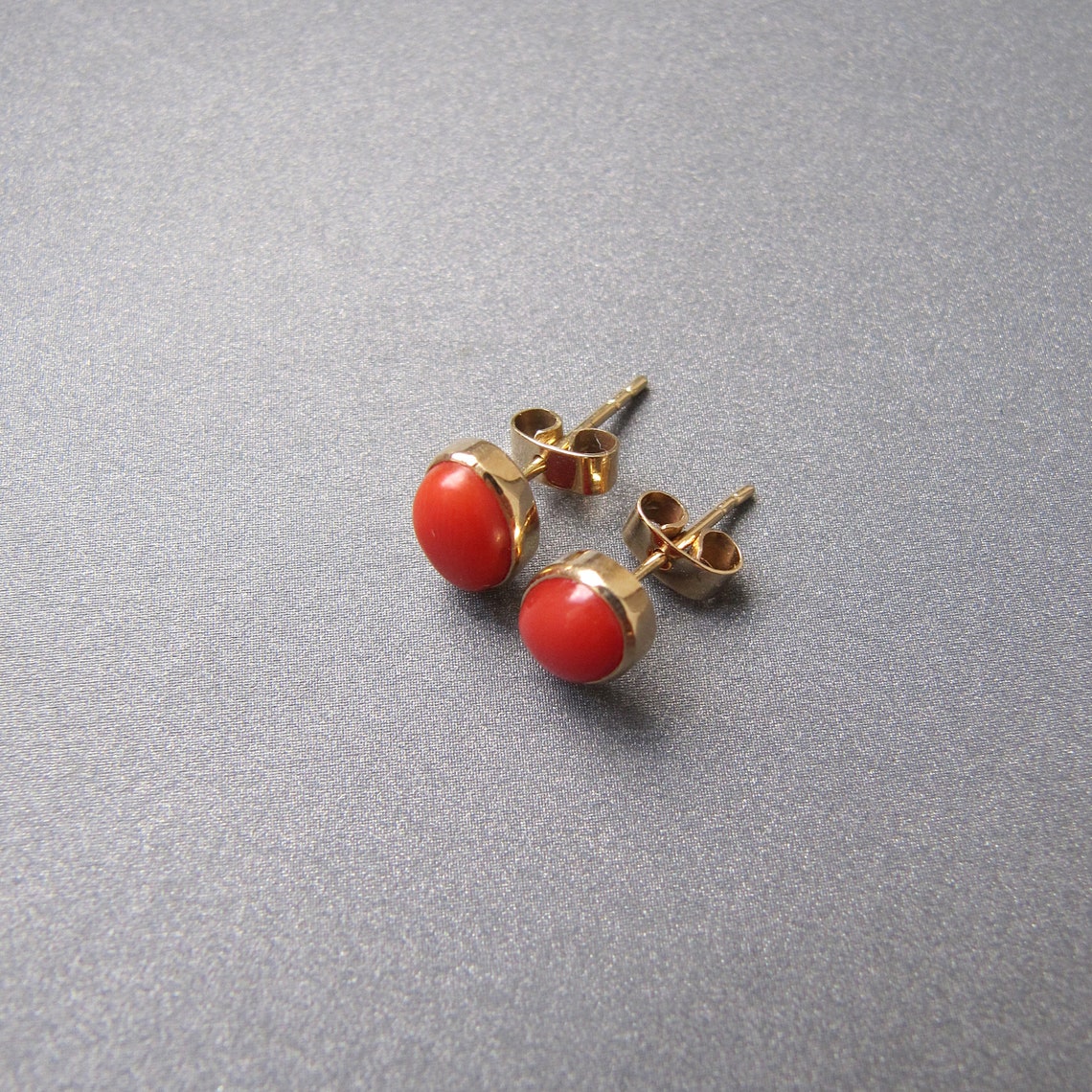 18k Gold Coral Stud Earrings 1 Pair 7.50x5mm Solid 18 Etsy