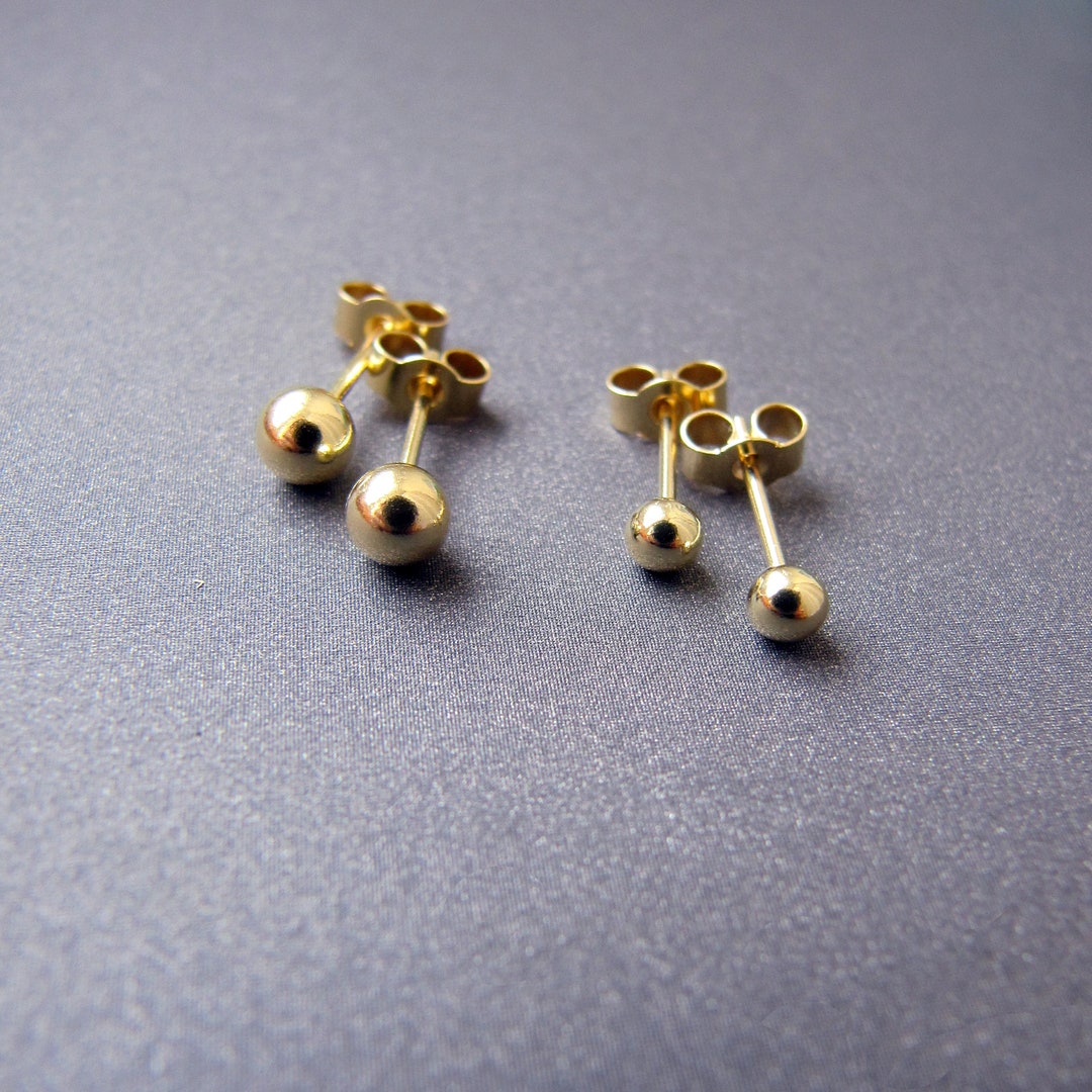 18k Gold Ball Stud Earring (1 or 2) • 3mm / 4mm • Real 18