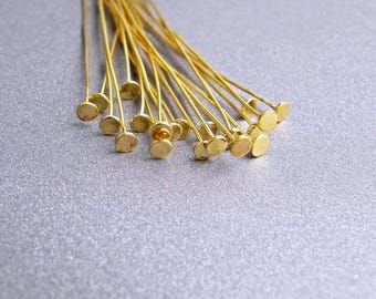 14k Gold 26ga Head Pin with 2.25mm Flat Top • 0.40mm Wire • 3cm / 4cm / 5cm Long • Solid 14 Carat Gold Headpin • Tariff Free Delivery to USA