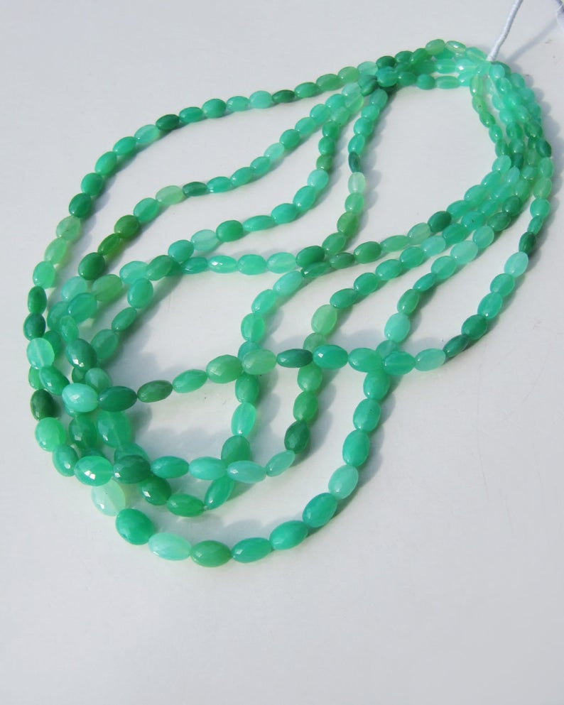 Chrysoprase ovals AAA gem grade 4 inches 10cm mint apple emerald green micro faceted natural genuine for multi strand bracelet
