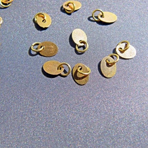 18k Gold Tag • 3.6x5mm Oval Flat Disc • 3mm Open Ring with 2mm Hole • Tiny Small Charm • Solid 18 Carat Gold • Stamped Stamp Hallmark
