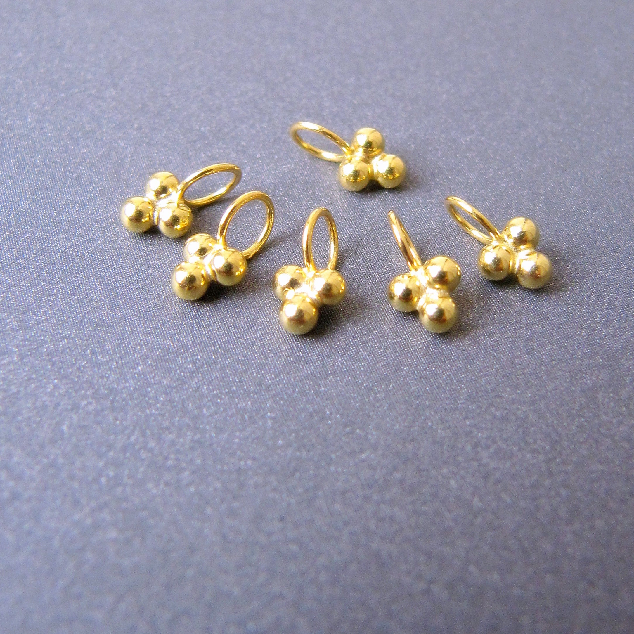 18k Gold Ball Cluster Charm • 4x4x2mm • 4mm Ring with 3mm Hole • 7mm Top to Bottom • Solid 18 Carat Gold