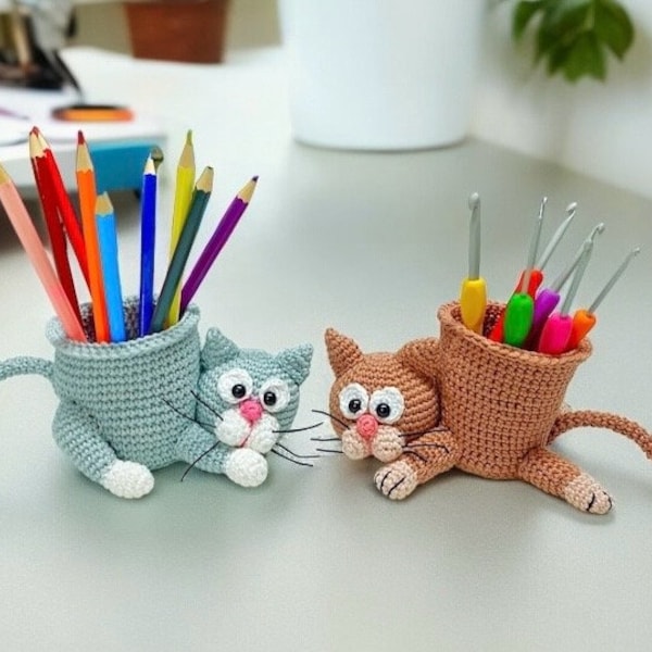 Crochet Pattern - Cat Pen/Needle Container