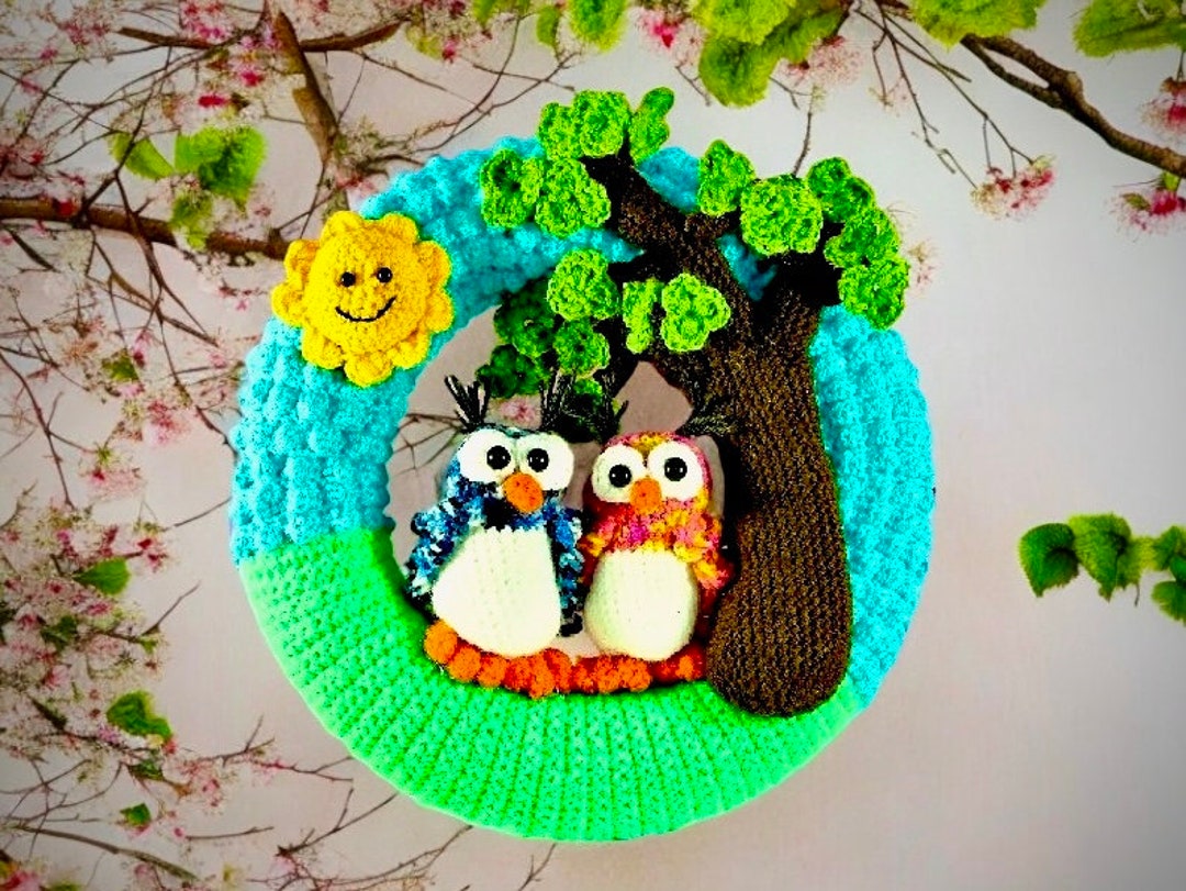 Crochet Pattern - Door Wreath Owl Couple in Love - Etsy