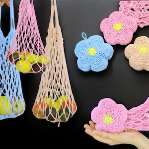 Crochet Pattern - Flower Shopping Net with Storage Bag