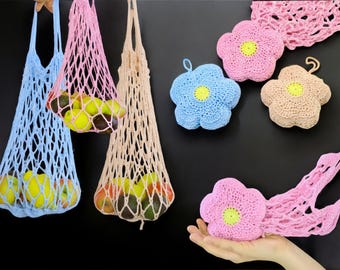 Crochet Pattern - Flower Shopping Net with Storage Bag