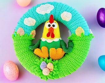 Crochet Pattern - Door wreath Easter hen