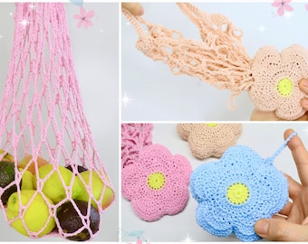 Crochet Pattern - Flower Shopping Net with Storage Bag