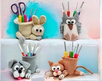 Crochet Pattern - 4 Animal pen/needle holder Set