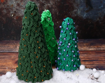 Crochet Pattern - Decorative leafy Christmas trees