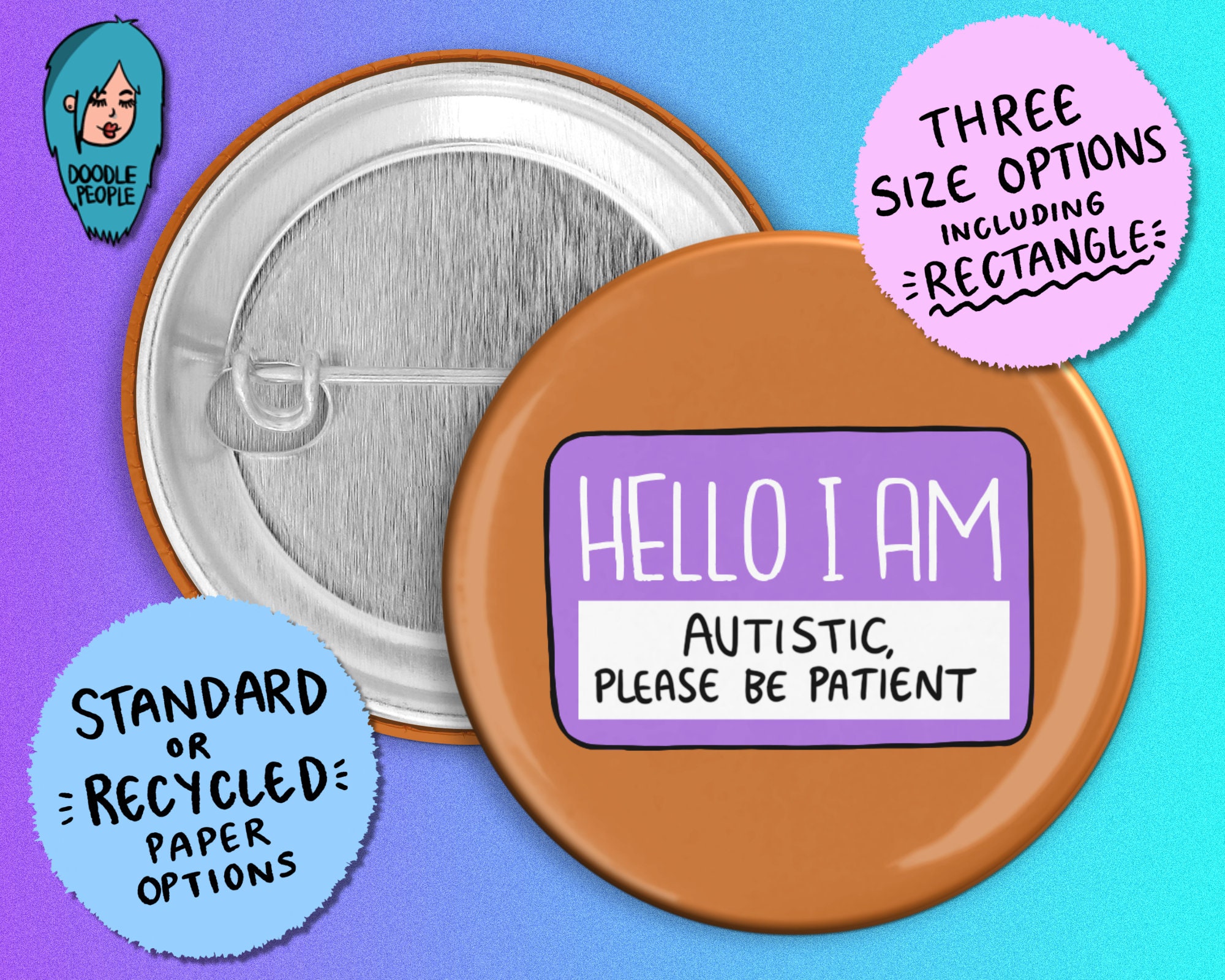Hello I Am Autistic Please Be Patient Badge Autism Awareness - Etsy