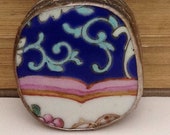 Cloisonne Pill Box Vintage Cloisonne Silver Pill Box Vintage Silver Ring Box Art Deco Pill Box Art Deco Ring Box Pink and Blue Mini Box