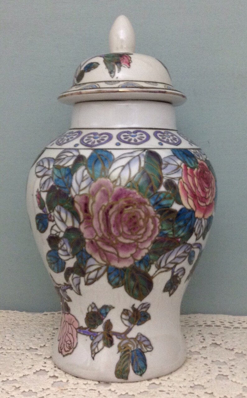 Chinoiserie Ginger Jar Floral Ginger Jar Vintage Rice Jar Etsy