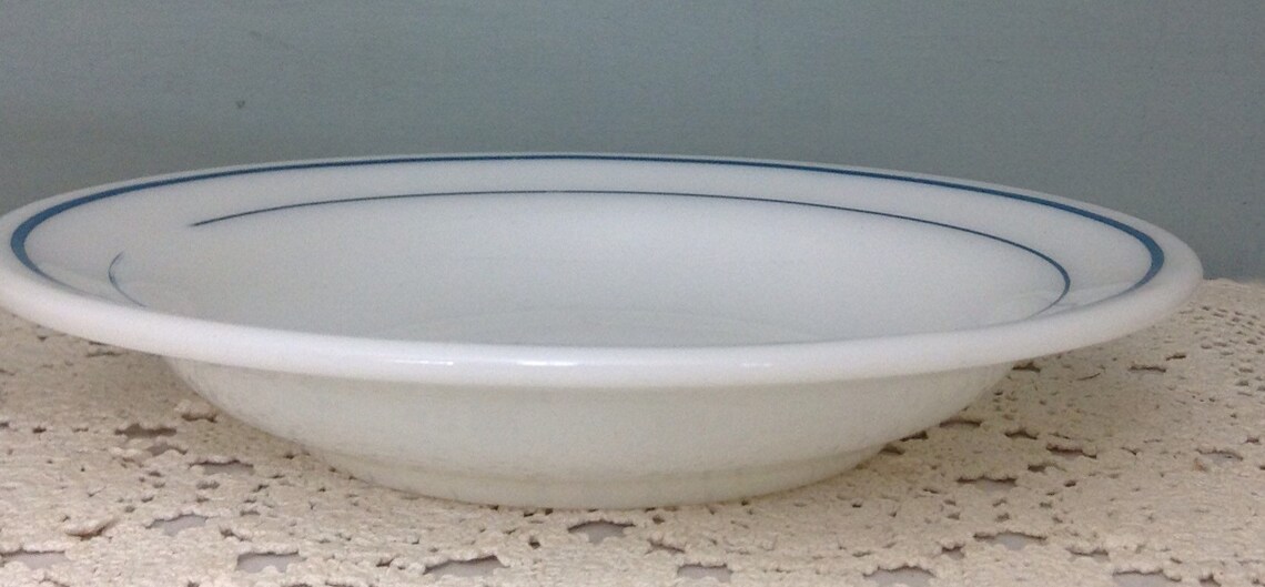Fire King Milkglass Blue Stripe Bowl Set Milkglass Serving Etsy