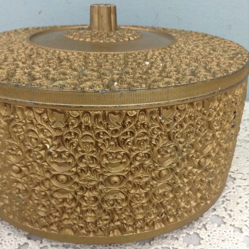 Vintage Round Sewing Box Hollywood Regency Storage Box Gold Etsy