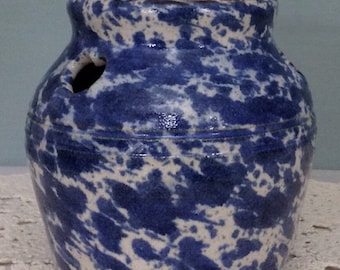 Salt Glaze Pottery Jar Potpourri Jar Potpourri Bowl Pottery Vase Blue Spongeware Pottery Kitchen Jar