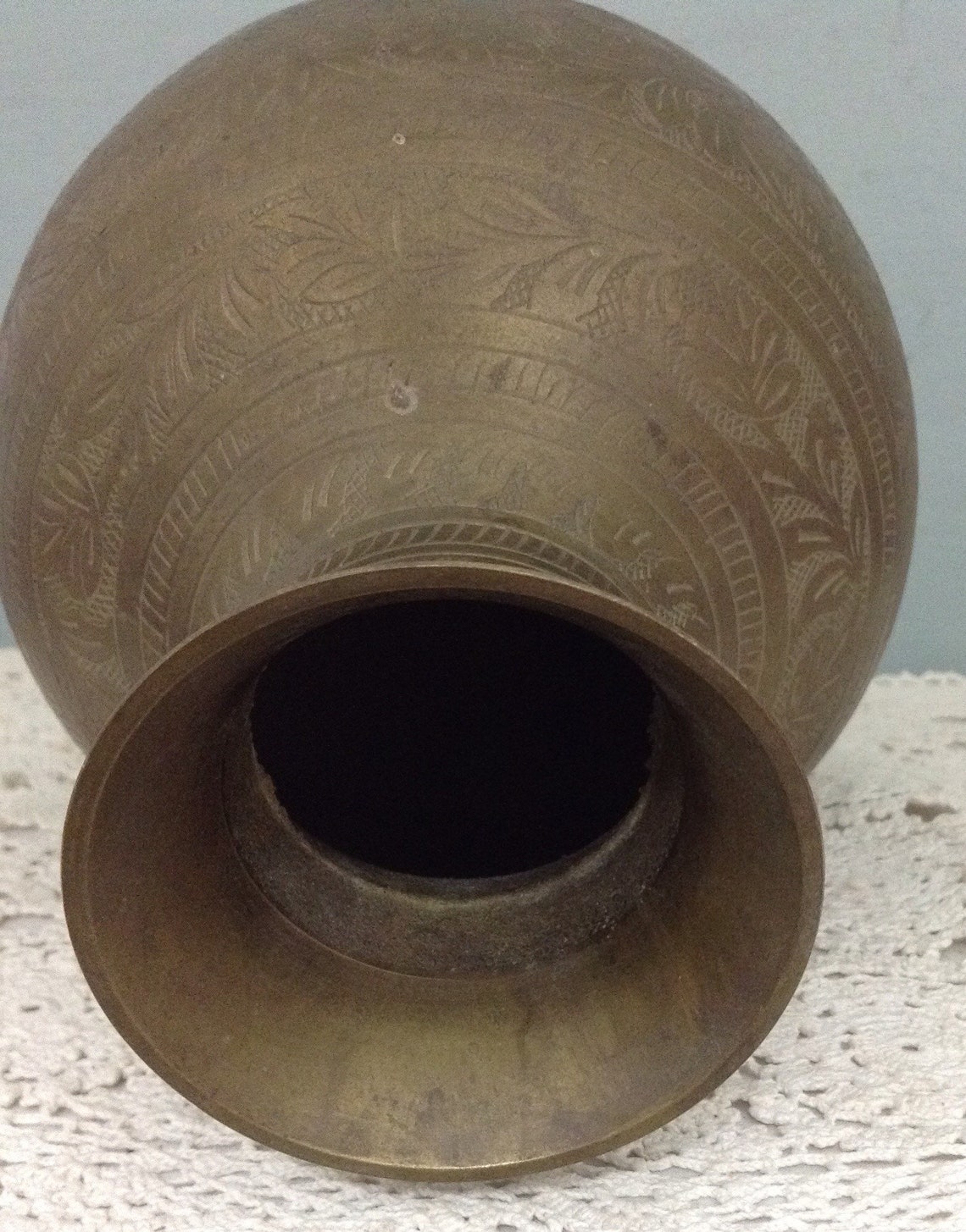 Solid Brass Urn Vase Vintage Etched Brass Vase 70s Vase 70s Etsy