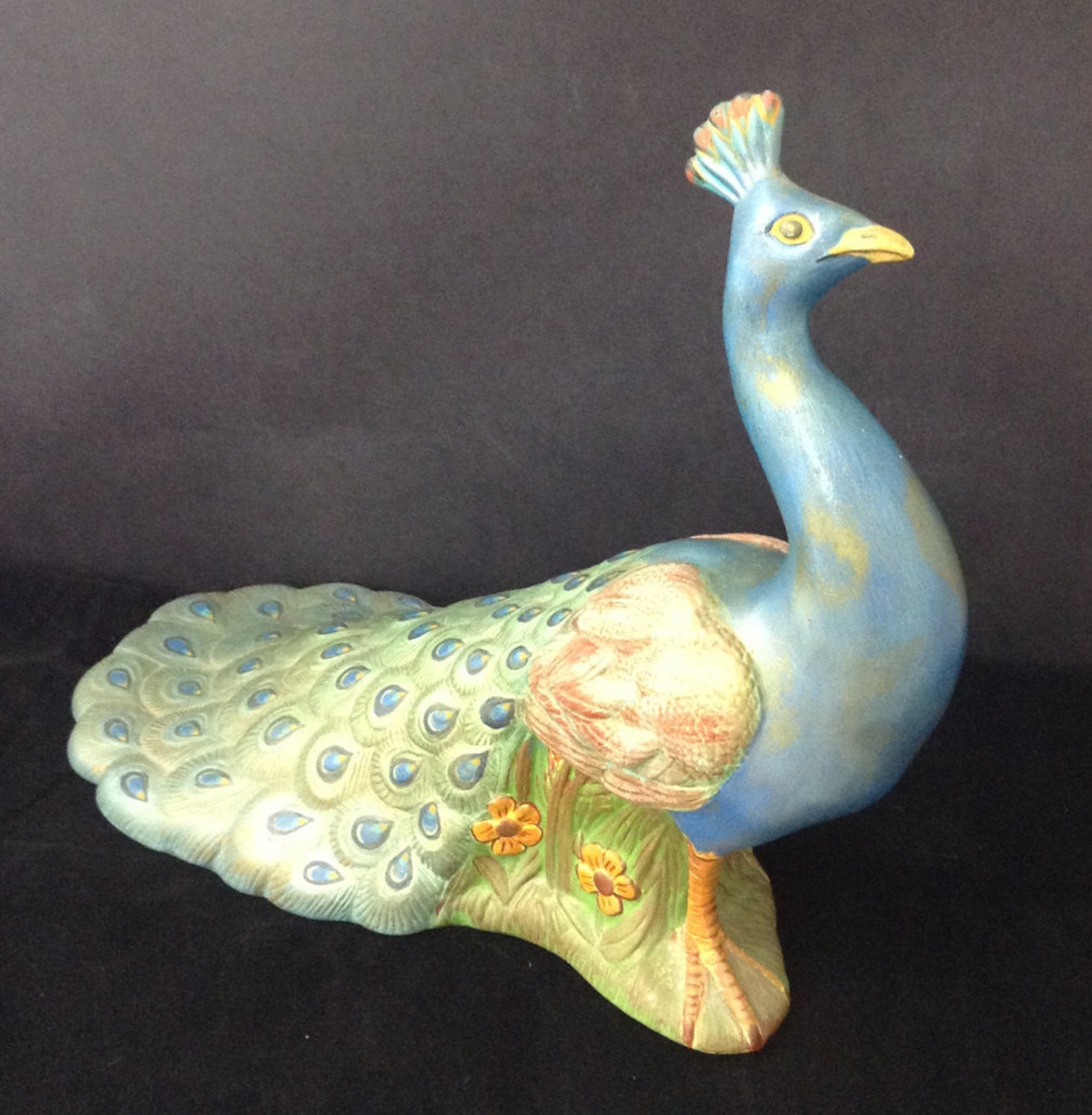 Ceramic Peacock Figurine Peacock Statue Sunroom Decor Vintage Etsy