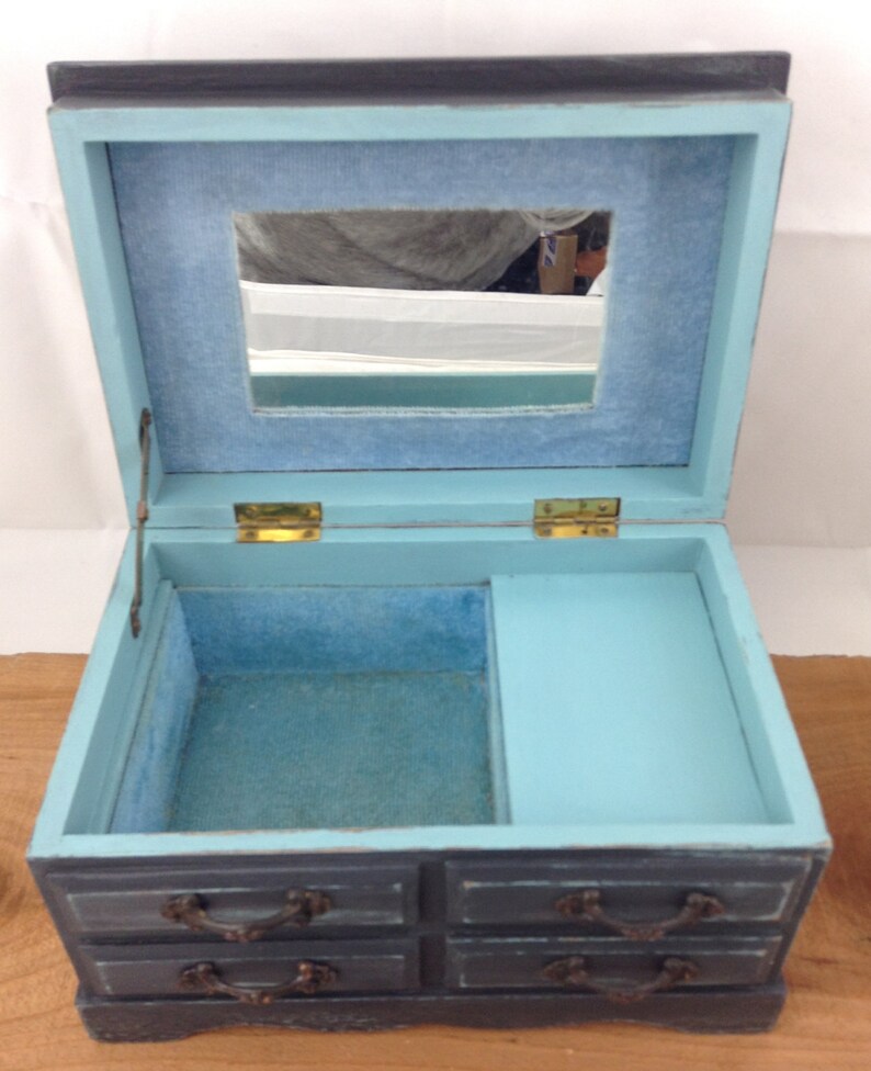 Black Wood Jewelry Box Musical Jewelry Box Chalk Painted Etsy