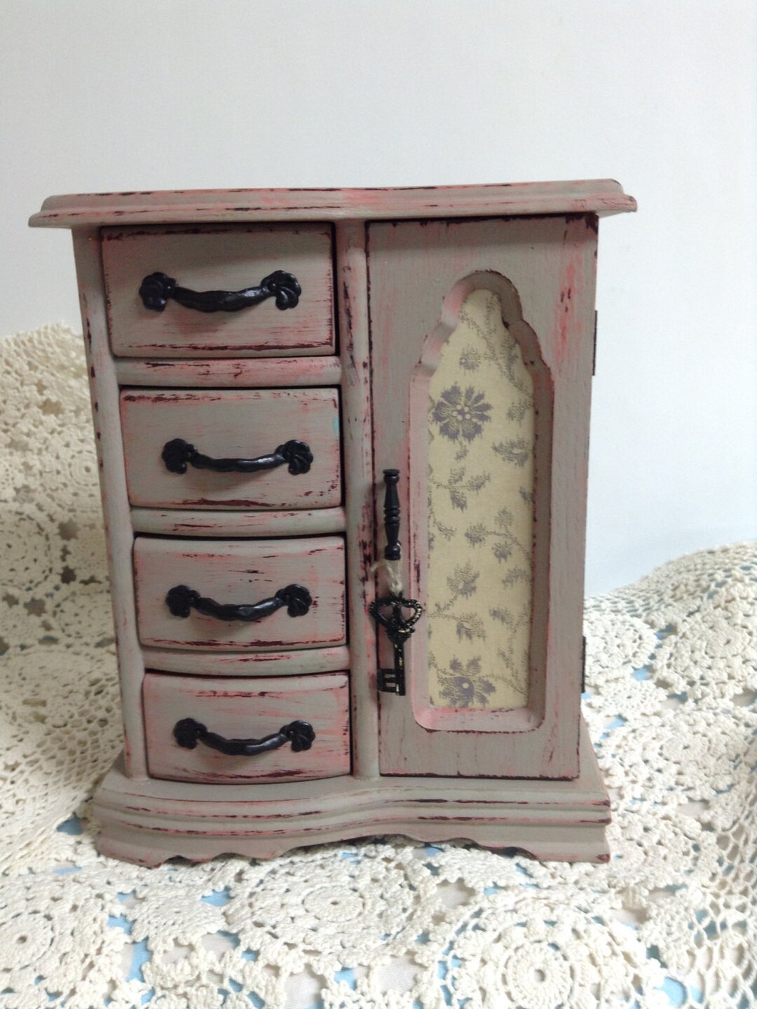 Vintage Wood Jewelry Box Chalk Paint Jewelry Box Upcycled Jewelry Box